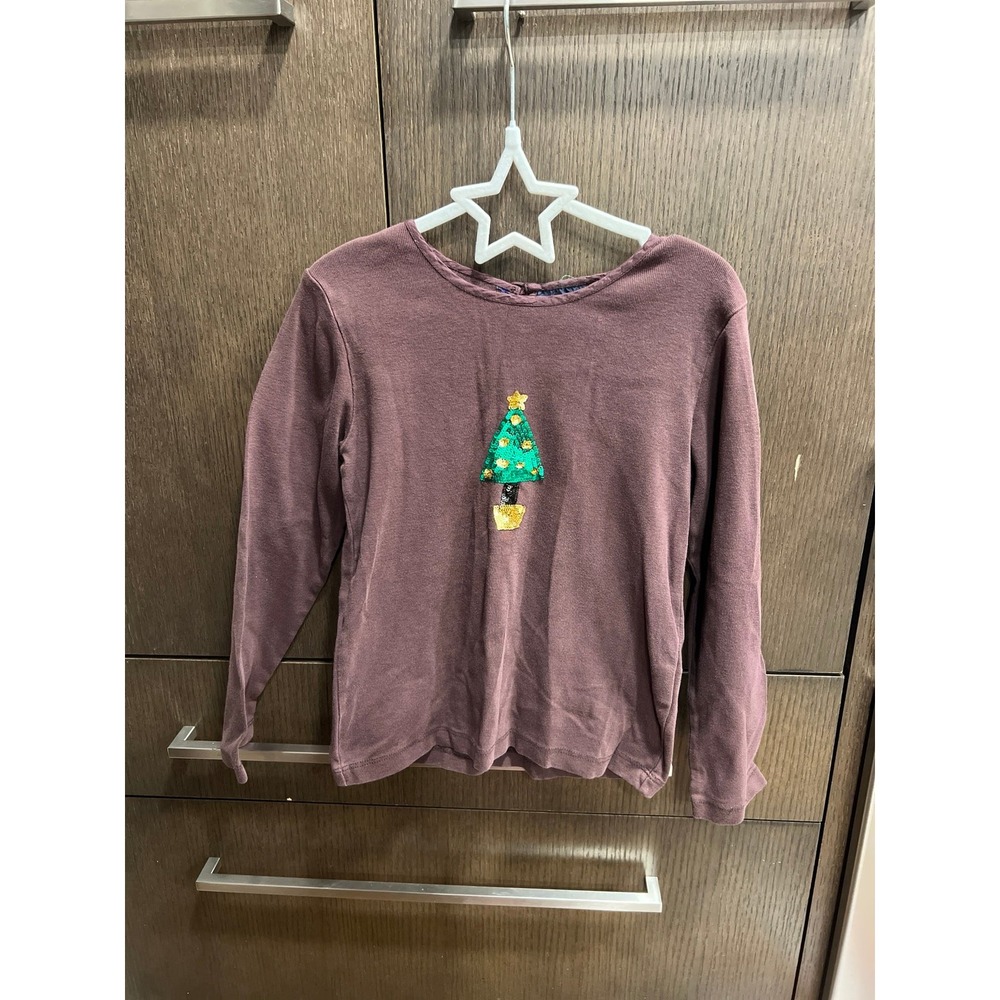 Mini Boden long-sleeve T-shirt with a sequined Christmas tree appliqué girls 4-5